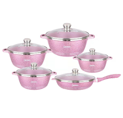 外贸铝锅套装 麦饭石10件套玻璃盖10PCS alumlnum cookware set