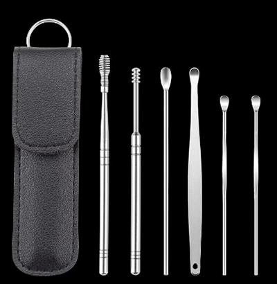 皮套款螺旋弹簧耳勺6件套采耳工具套装 不锈钢挖耳勺掏耳清洁器六B43-2-5