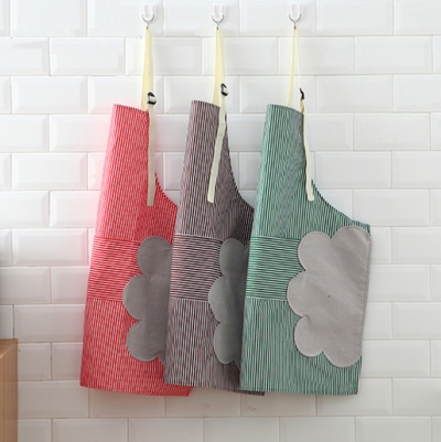 韩版可调节布艺可擦手围裙条纹纯棉时尚六A5-2-2