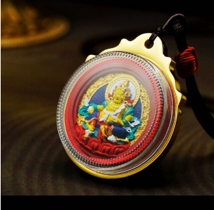 055（特价款送粗绳）手绘立体唐卡纯手工复古擦擦民族男女通用吊坠黄财神嘎乌盒毛衣链