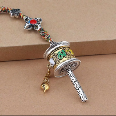 057藏银复古民族风法器吊坠六字真言转金轮金刚杵时尚男女挂坠潮流