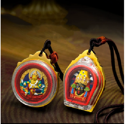 058（特价款送粗绳）手绘西藏式扎基拉姆擦擦像钛钢嘎乌盒大吊坠空心项链可打开装东西