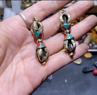 062（赠送绳）法器尼泊尔手工纯铜九股金刚镢独钴杵 紫铜金刚普巴金刚橛