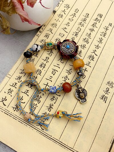 134（B款）原创手作款天然紫檀莲花时来运转多宝手链小众手饰男女六字真言