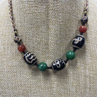 2-044手工编织藏式三阵脖挂男女生手搓绳流苏多宝串珠民族风脖挂饰品