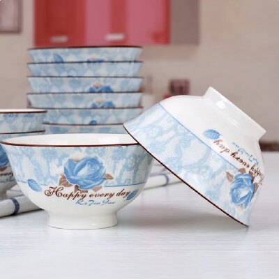 特价一等4.6寸客家谣碗米饭碗小汤碗洋气清新酒店饭馆瓷碗120/件--英伦玫瑰