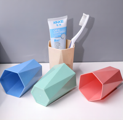 小麦秆口杯洗漱杯家用浴室菱形刷牙杯子情侣牙缸涑口杯牙具杯八A1-3-4