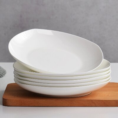 （一等）8.5寸纯白色骨瓷盘子方形菜盘家用餐盘陶瓷深盘—窝边盘48个/件ZBJ