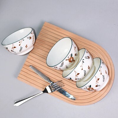 （二等）4.5寸沙拉碗陶瓷饭碗家用新款网红米饭碗—小鹿120个/件六A5-2-1