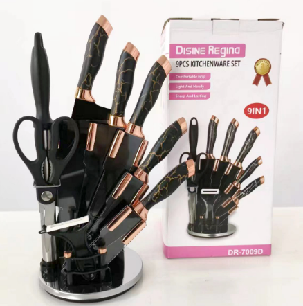 外贸出口高档精品高质量大理石纹 Marbling 9pcs 刀具套装