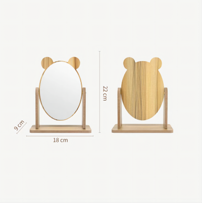 A107椭圆形小熊化妆镜复古木质家用可旋转卧室梳妆镜 60盒/箱六A6-1-2