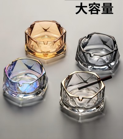 24个/箱BXYG01琥珀玻璃烟灰缸办公室家用创意个性水晶烟缸（金色）六B27-4-3