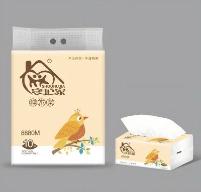 0248-10守护家纯木浆原料纸巾干湿两用四边印花抽纸 100/件六1号ZBJ3号4号-2-3