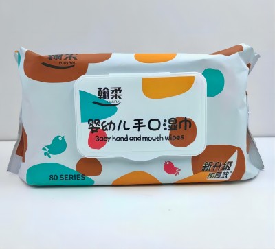 HR-1224婴儿湿巾80片 加大加厚手口盖装抽取式80抽大包不连抽不易变形湿纸巾30/件B4-2-1