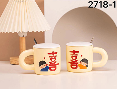 2718-1喜字情侣水杯子一对陶瓷马克杯小众复古新婚礼物60/箱B3-2-1