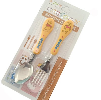 卡通儿童2件套学生便携餐具套装不锈钢勺子叉旅行餐具600/件六B26-2-2