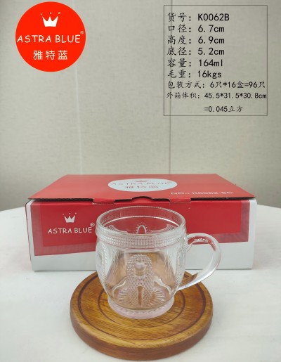 （96/件）K0062B家用客厅创意透明玻璃水杯把杯加厚耐热泡茶杯六1号ZBJ3-2-1