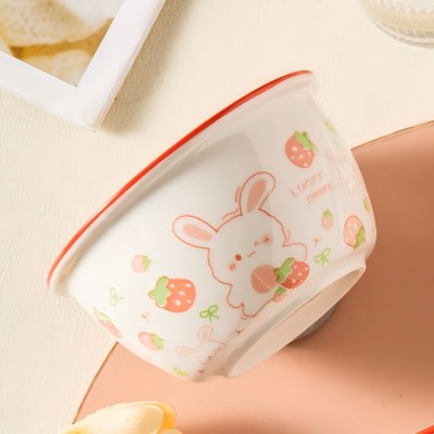 90/件（优等商超款）5.1寸甜心陶瓷碗家用米饭碗-草莓兔六B4-2-3-1