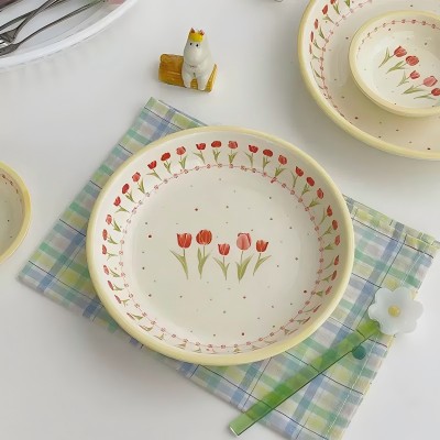 （一级）8.3寸全彩中式复古家用陶瓷盘子圆盘菜盘-郁金香 60/件六A6-2-1