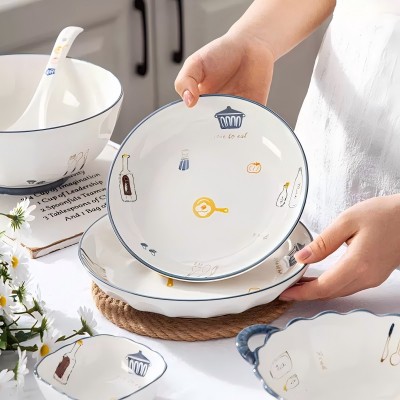 （一级）8.3寸全彩中式复古家用陶瓷盘子圆盘菜盘-厨具 60/件六A8-2-1