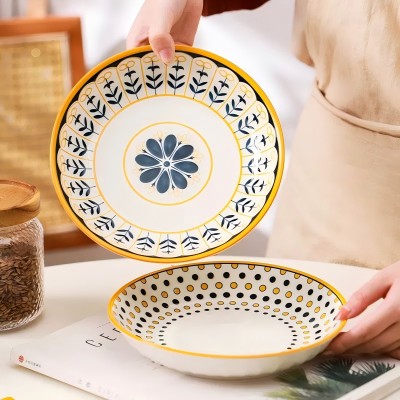 （一级）8.3寸全彩中式复古家用陶瓷盘子圆盘菜盘-秋收麦 60/件六A8-1-1