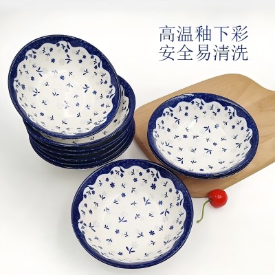 90/件（优级）6寸斗碗陶瓷碗家用餐具汤碗面碗-小兰花六B9-1-1