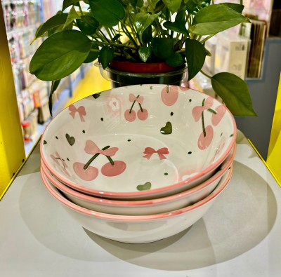 60/件（优级）7寸甄古碗陶瓷碗家用餐具汤碗面碗-樱桃六B8-3-1