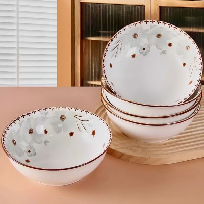 60/件（优级）7寸甄古碗陶瓷碗家用餐具汤碗面碗-粉雅六B9-3-1