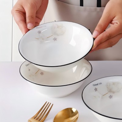 60/件（优级）7寸甄古碗陶瓷碗家用餐具汤碗面碗-水墨花六B9-4-1