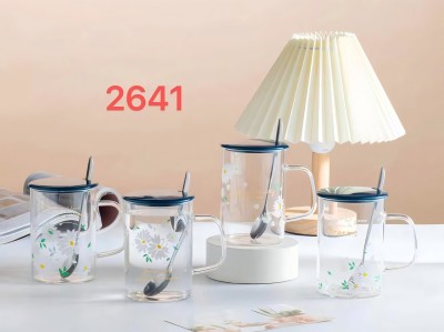 （60/件）YH-2641卡通小雏菊高硼硅玻璃杯+陶瓷盖八B42-1-1