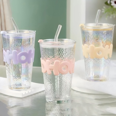 101836玻璃碎冰吸管杯大容量高颜值炫彩水杯 58/件六B10-1-1