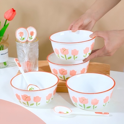 （特价）4.5寸甜心饭碗陶瓷碗家用米饭碗-郁金香 120/件六A3-1-1