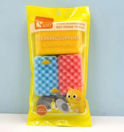 QMJ-2688两片中彩+两片波浪海绵+两个钢丝球清洁组合 150/件