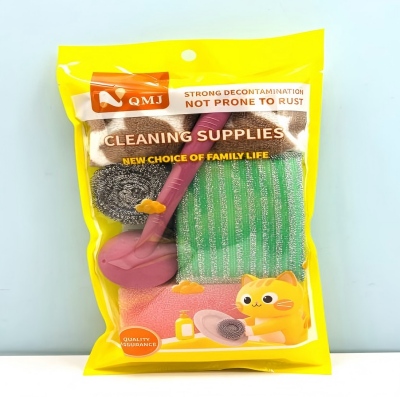 QMJ-2688一片毛巾+两个钢丝球+一刷子+两条纹+一丝瓜棉清洁组合 150/件