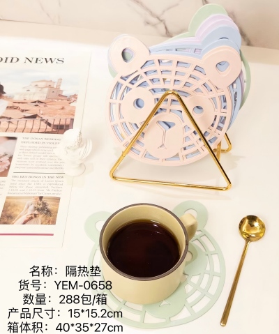 YEM-0658防滑防烫隔热垫pvc软胶杯垫碗垫熊猫头卡通易清洗桌垫 288/件六B38-1-2