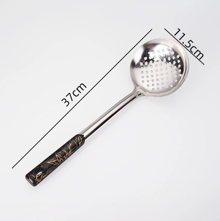 3155--12号-水墨纹不锈钢锅铲 防烫加厚炒漏勺八B31-3-1