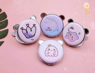 032A超萌熊头流沙双面镜迷你可爱便携折叠小镜子36/件八A6-1-2