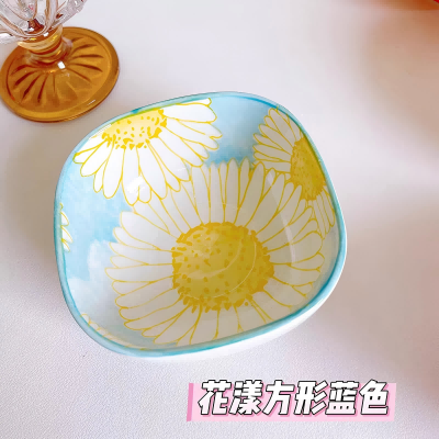 （一等）方碗家用陶瓷米饭碗网红可爱碗早餐碗—花漾兰84个/件八A6-2-1