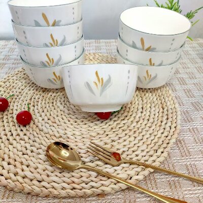 120/件（优等商超款特价）4.5寸高脚石纹碗家用米饭碗汤碗高颜值吃饭碗银装素裹120/件