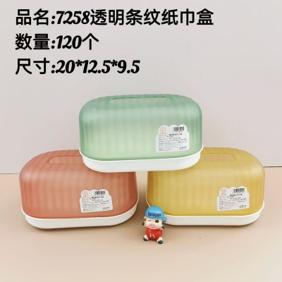 透明条纹纸巾盒7258长方形透明款纸巾盒餐厅酒店饭店塑料简约家用客厅餐巾纸纸盒120/个