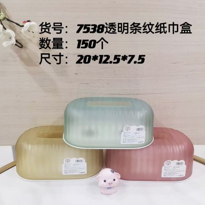 透明条纹纸巾盒7538长方形透明款纸巾盒餐厅酒店饭店塑料简约家用客厅餐巾纸纸盒150/个