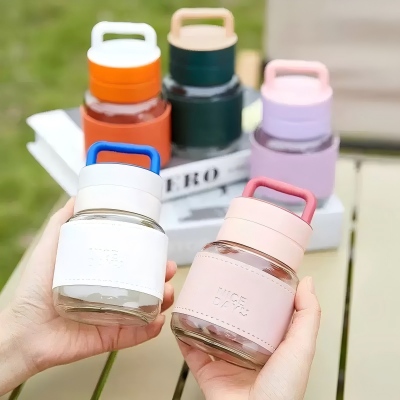 0883手提小水杯高颜值耐高温食品级胖胖玻璃杯 80/件八A2-5-1