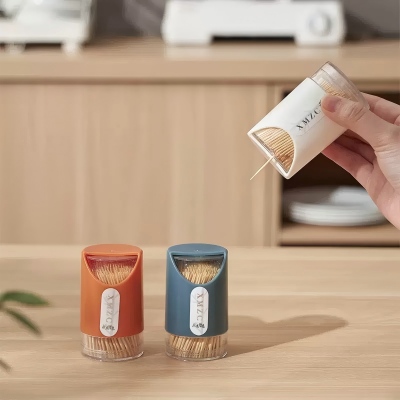 MQ-818日式简约旋转盖牙签客厅毛竹一次性双头牙签 360/件八B32-3-2