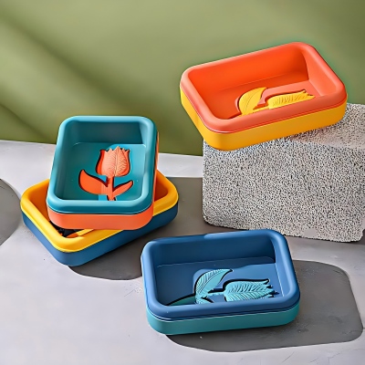 6818-（2个装）时尚双色分层卡通花朵沥水皂盒 120/箱