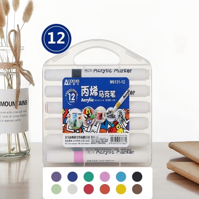 M6131-12色丙烯马克笔学生水彩笔安全可叠色不透纸涂鸦绘画笔 144/箱
