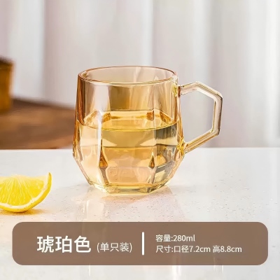 琥珀色六角平光玻璃把杯 72/件八B33-3-1