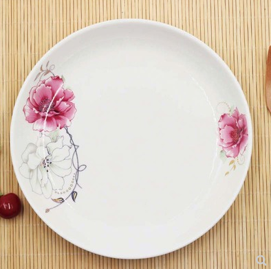 一级圆形7寸陶瓷盘夏花多情骨瓷饭盘饺子盘菜盘子